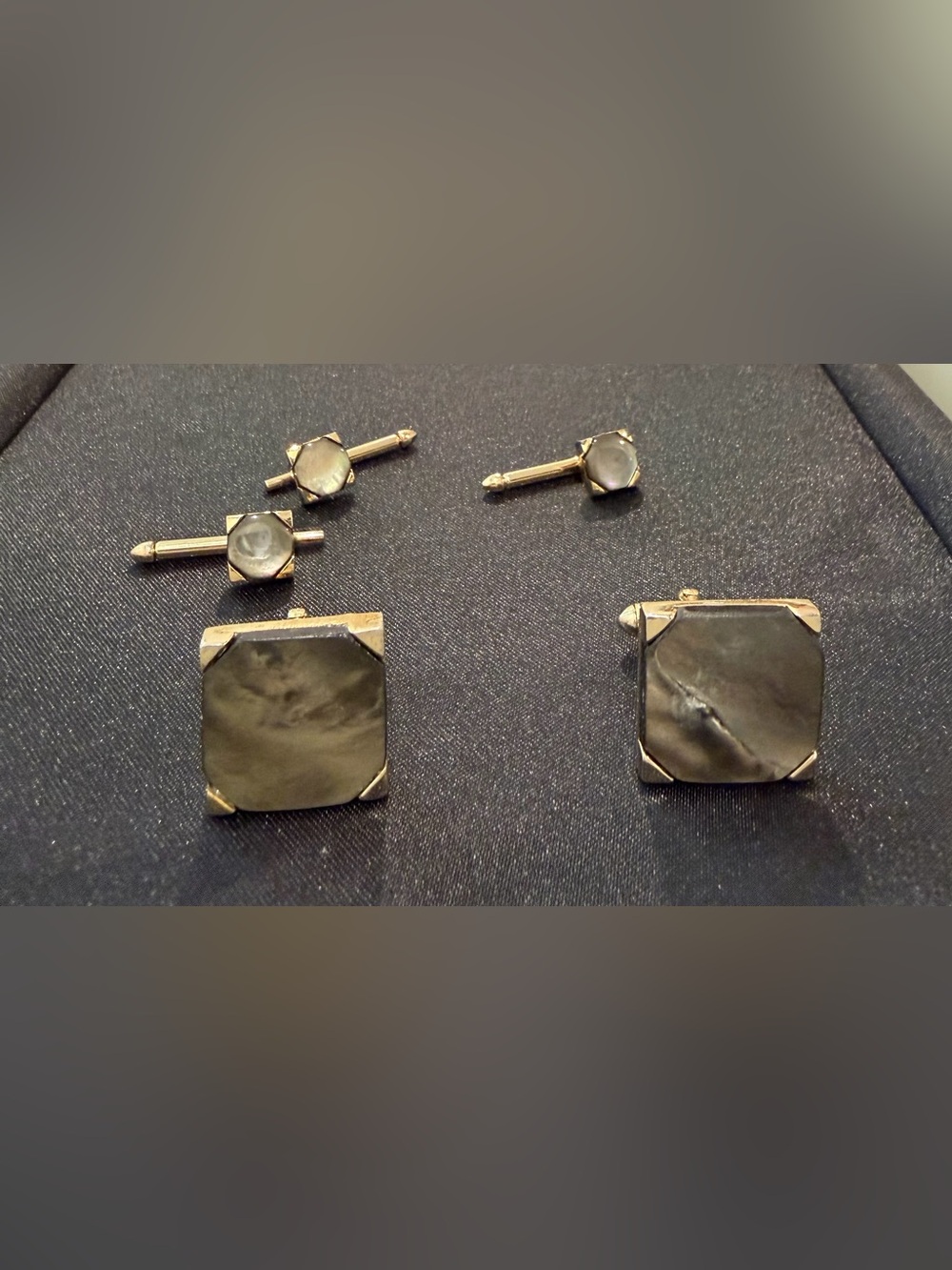 SWANK Gold-Tone Cufflinks with Black Mother-of-Pearl Insets